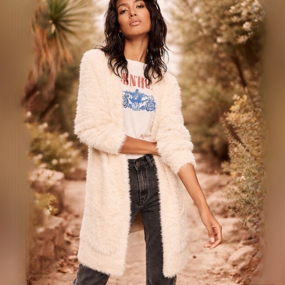 Free People Sweaters - Free People Cream Soft Faux Fur Cardigan Oversized Small